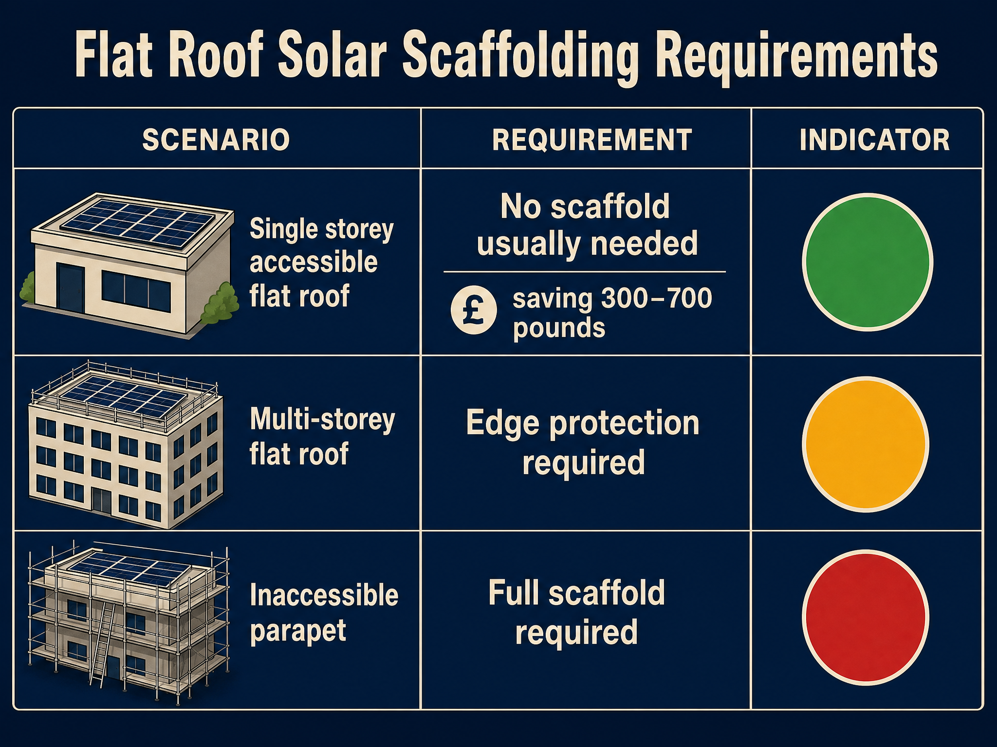 Flat roof solar scaffolding requirements